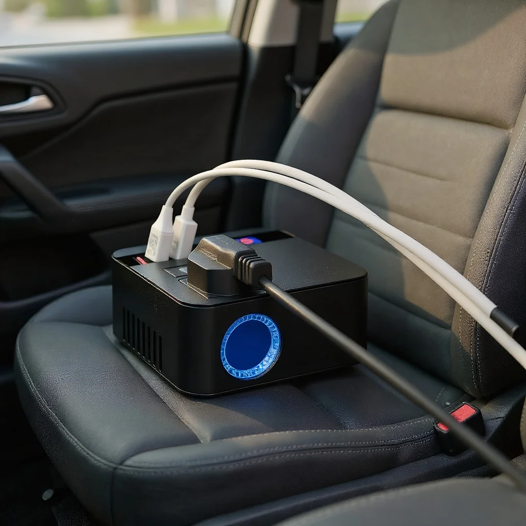 

Автомобильный инвертор высокой мощности от 12 В до 110 В, с интеллектуальным светодиодным дисплеем и 3-портовой быстрой зарядкой через USB для ноутбука, ТВ-дрона