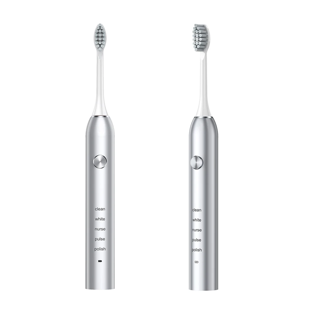 Hicare Electric Toothbrush, Waterproof Toothbrush, Ultrasonic Toothbrush, Soft Bristle Brush, With 8 Brush Heads, Silver ﻿