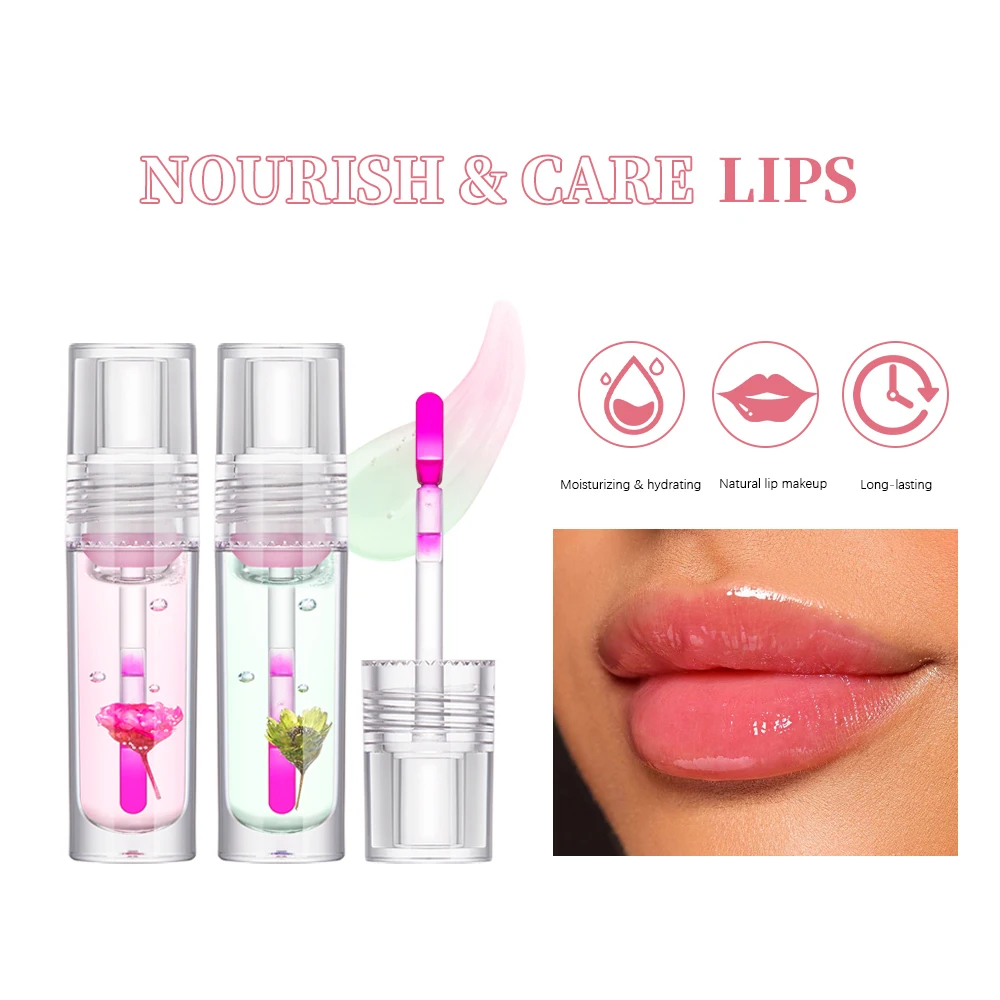 Flor Cor Mudando Lip Oil, Hidratante Lipgloss, Rosa Claro, Mudança De Temperatura, Batom Líquido, Reduzir Lip Line, 1 Pc