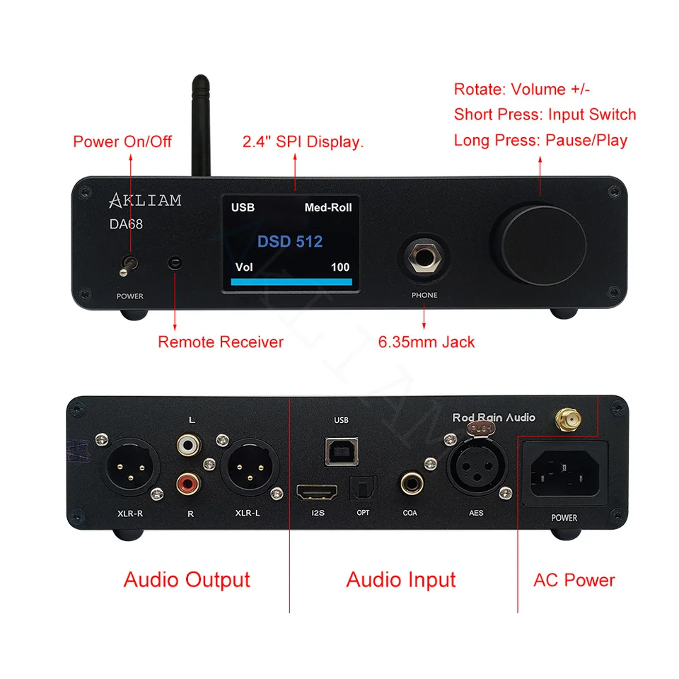AkLIAM DA68 ES9068AS DAC QCC3084 Bluetooth Dap LDAC Aptx-Adaptive