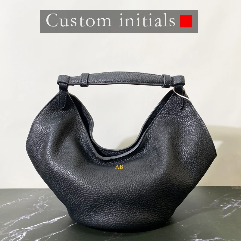 

Custom Initials Small Bucket Bags For Women Luxury Designer Handbag Purse 2025 New In Natural Cowhide With Inner Pocket Shoulder