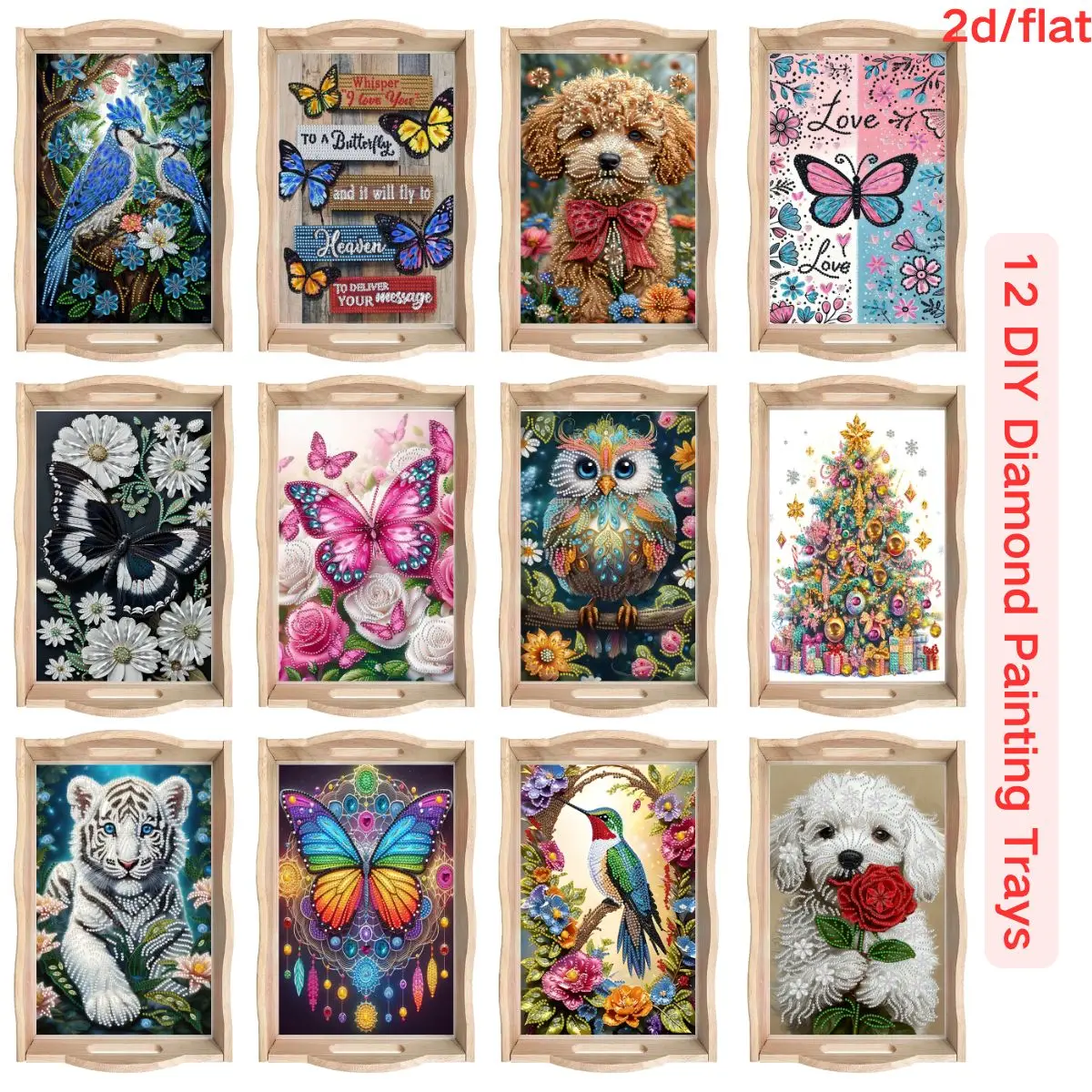 

A diamond-painted square tray set with artistic spring animal patterns, a creative holiday party table organizer.