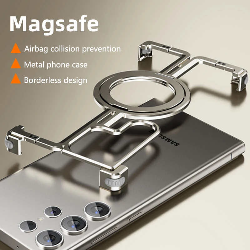 

Роскошный титановый магнитный чехол для телефона Samsung Galaxy S24 S25 Ultra S24Plus, металлический безрамочный чехол с держателем на палец, чехол для телефона