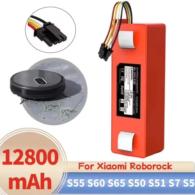 Replacement Battery 14.4V 12800mAh for Roborock S50 S5 S6 S7 Pure/MAX/MaxV/MaxV Ultra/Q5 Q7 Pro/MAX Vacuum Cleaner