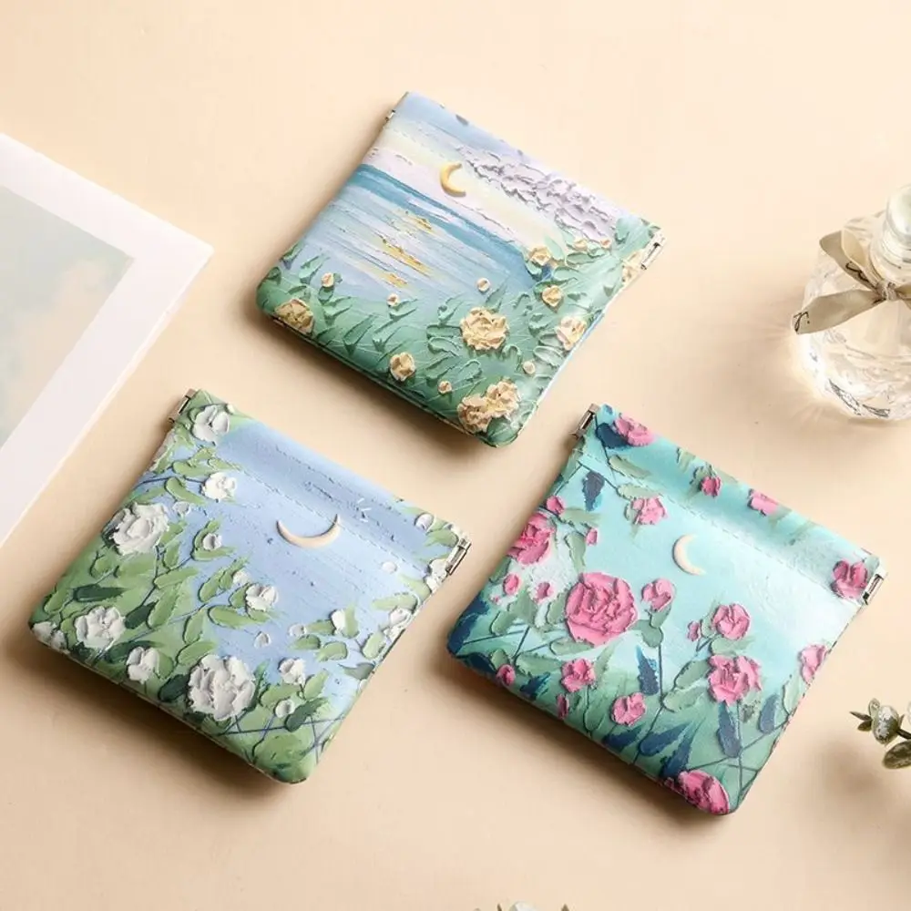 Fashion PU Lipstick Makeup Bag Automatic Closing Flower Print Mini Coin Purse Waterproof Cosmetic Organizer Pouch Travel