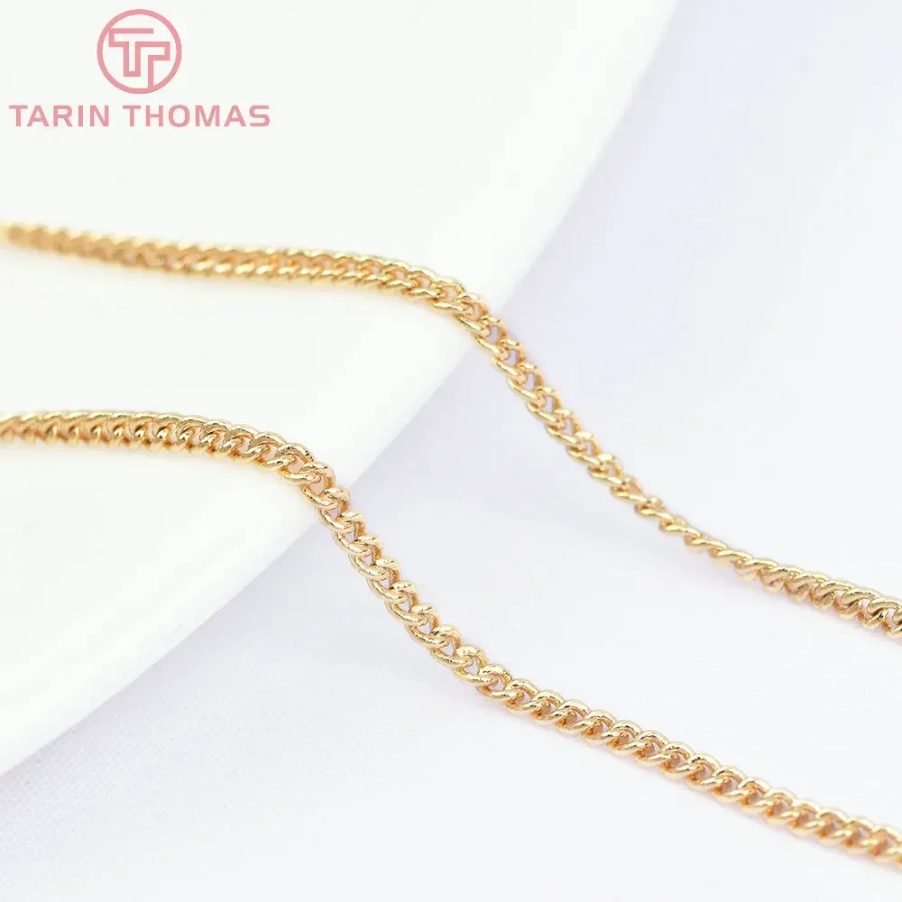 (4294) 2 Meters Width 1.6MM 24K Gold Color Plated Copper Extended Chain Link Chains Diy Jewelry Accessories