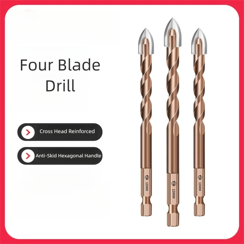 TG Heavy Duty 4-Flute Hex Shank Drill Bit - High Hardness Carbide for Tile, Concrete & Masonry Tool