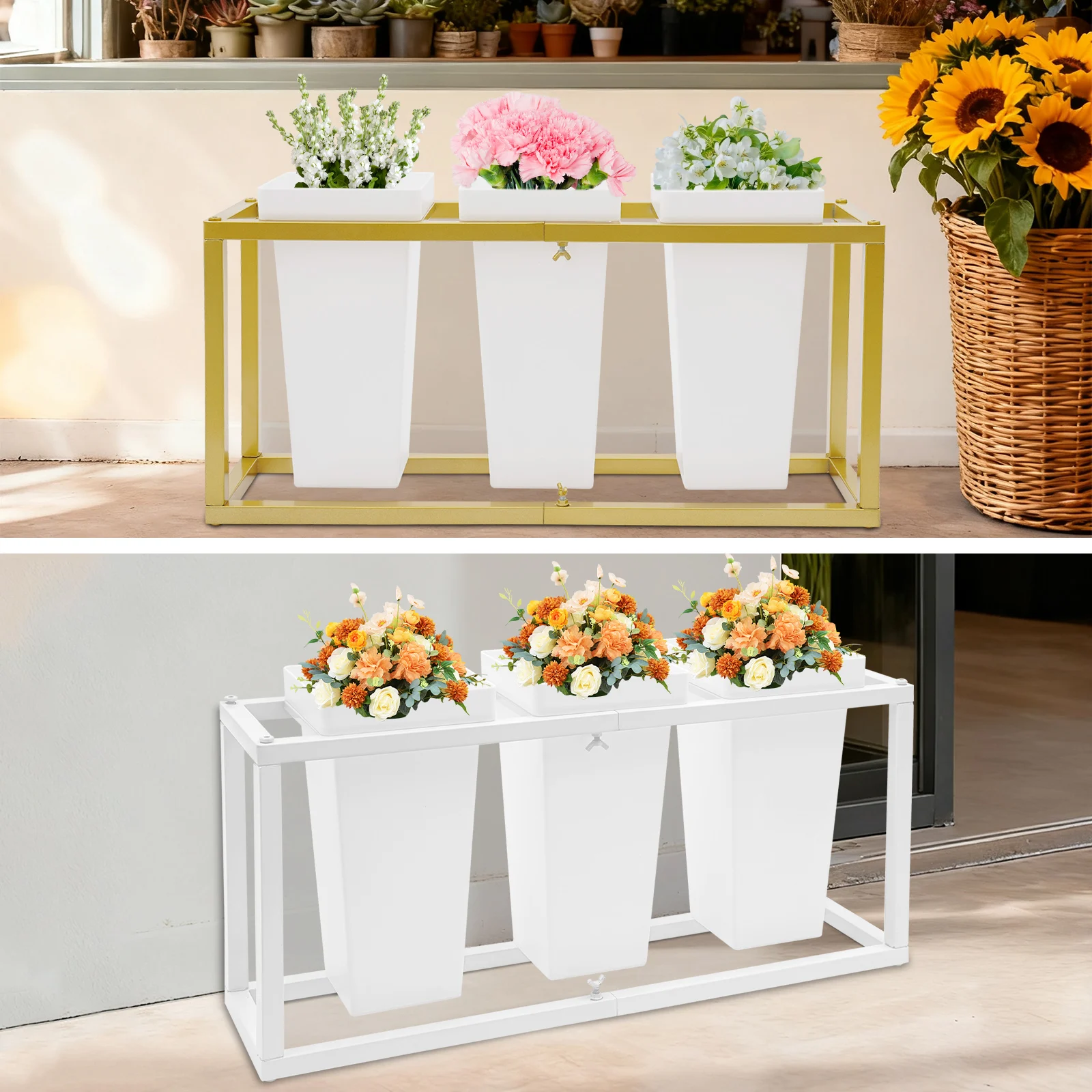 

Flower Display Rack, Metal Flower rack with 3 Flower Baskets Balcony Garden Outdoor Flower Display Rack