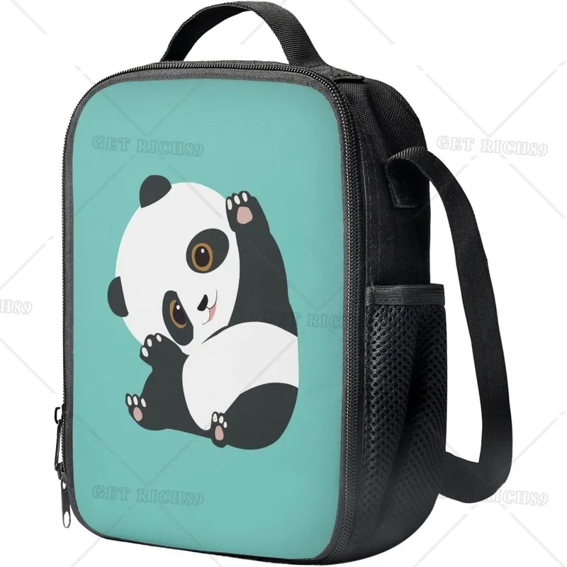 Panda Kawaii Insulated Lunch Bag for Boys Girls Kids Teens Reusable Lunch Boxes with Pocket and Strap for School Beach Travel