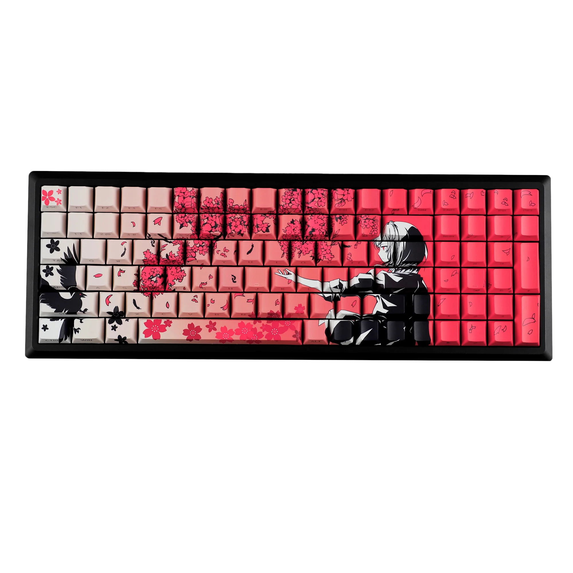 Imagem -06 - Ymdk 132 Raven Sakura Keycap Cereja Perfil Duplo Tiro Lateral Brilho Através de Teclas Pbt para Teclado Mecânico mx