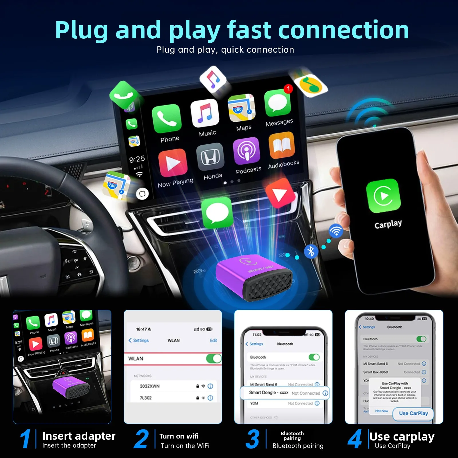 Smart car machine connected box 2-in-1 carplay wireless adapter Android carplay box