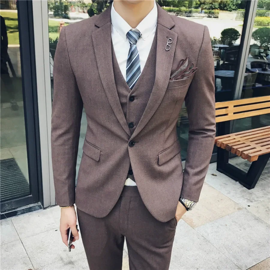 Men Boutique Three Piece Suit Set Jacket Pants Vest   Male Business One Button Blazers Coat Waistcoat Trousers Large Size M-6XL