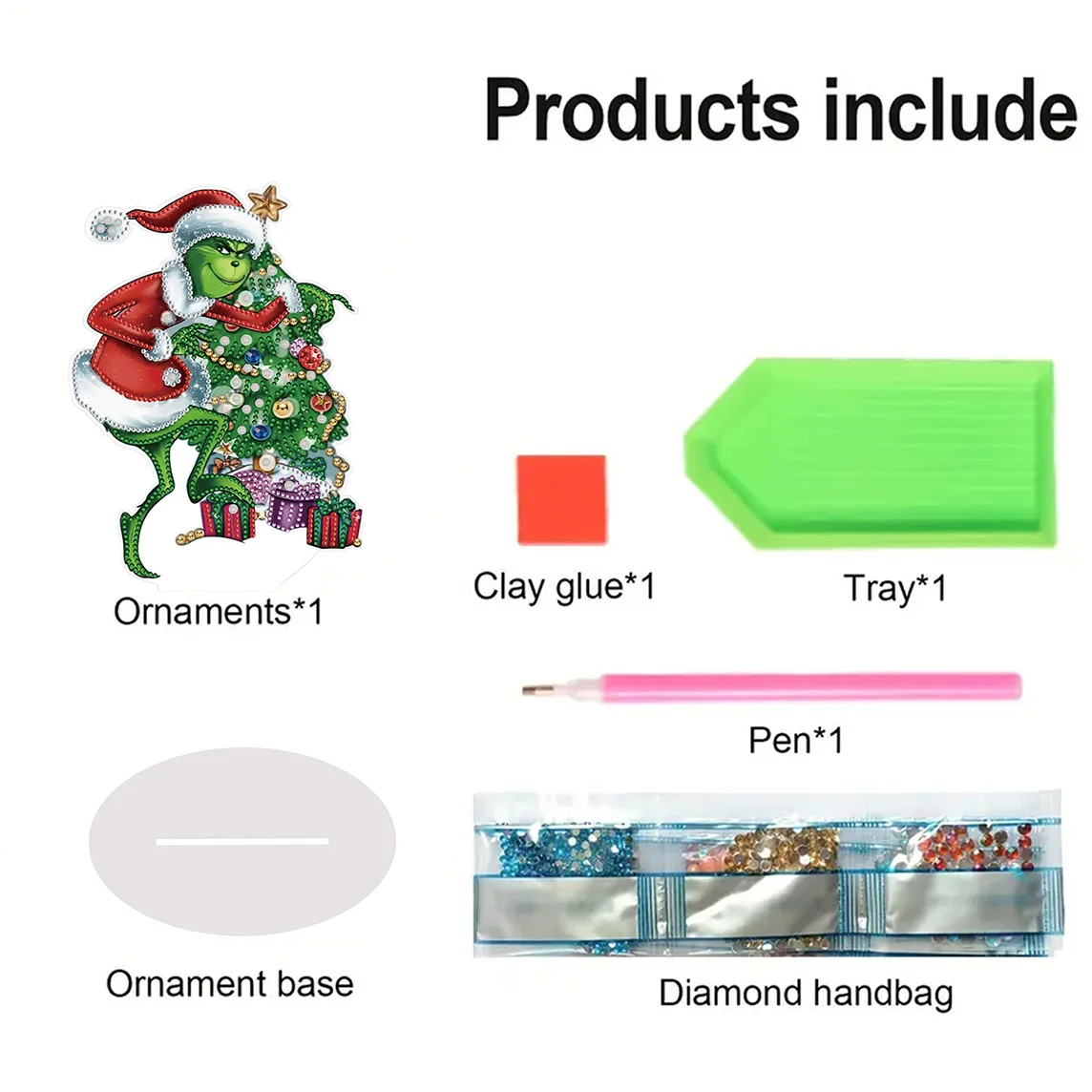 2D / Flat 1pc Fun Christmas Grinch Acrylic Welcome Plaque Diamond Painting Desktop Ornament Set, Shiny Wall Decor, Holiday Gift - view 6