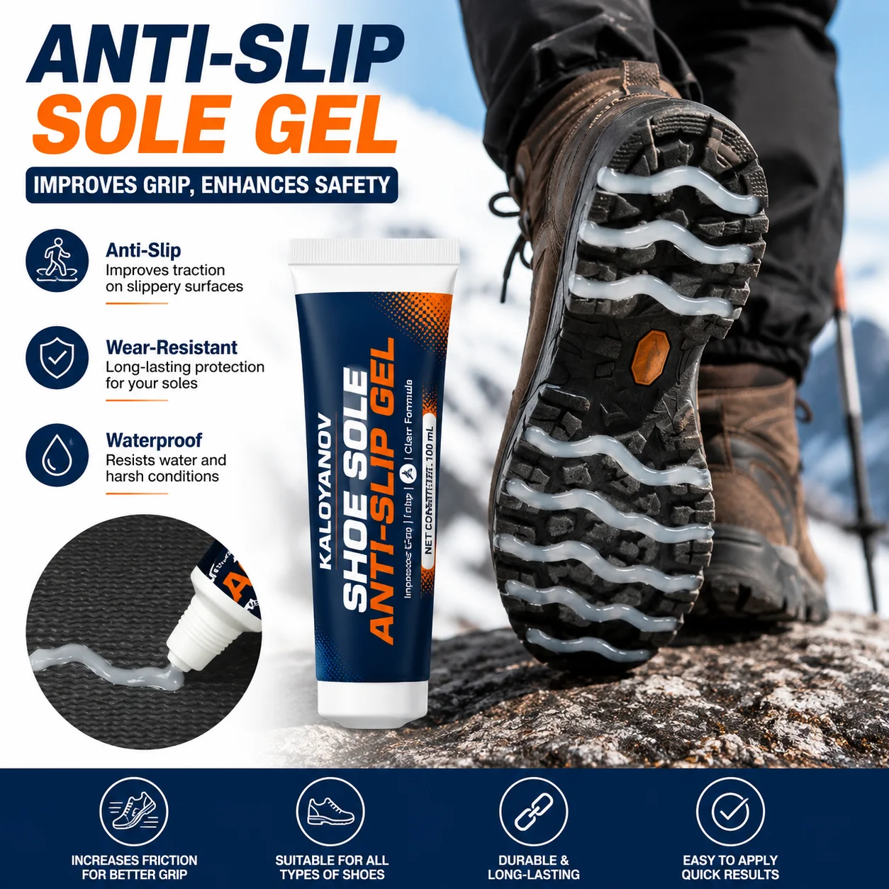 Invisible Anti-Slip Shoe Sole Gel 100ml Clear Non-Slip Traction Grip Enhancer Protector Adhesive for Sneakers Boots High Heels