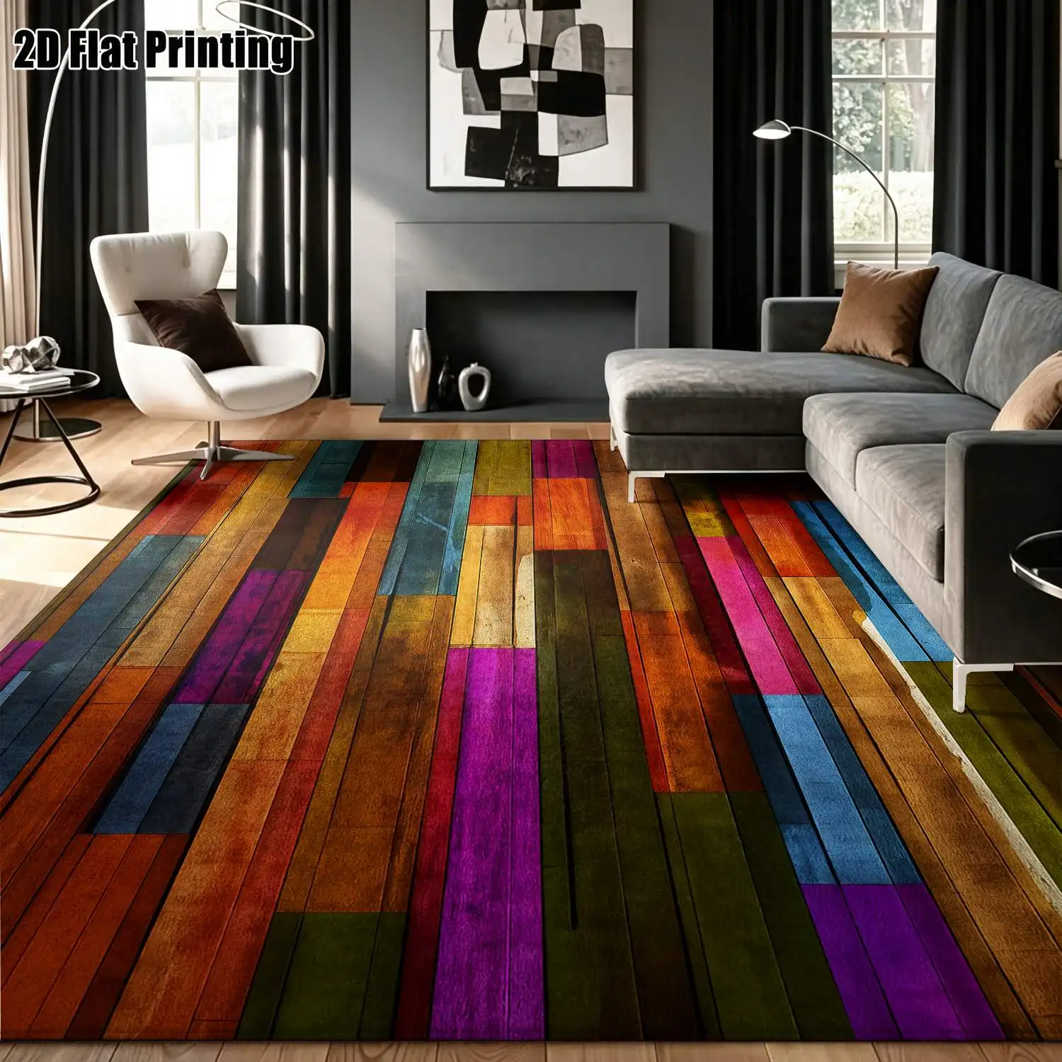 1Pc 2D Printed Colorful Geometric Nordic/Instagram/Modern Minimalist/European/Vintage Striped Carpets: Home Decor, Multi-Size, Machine Washable, for Entrance, Dining, Foyer, Living Room, Bedroom, Study Floor Mats