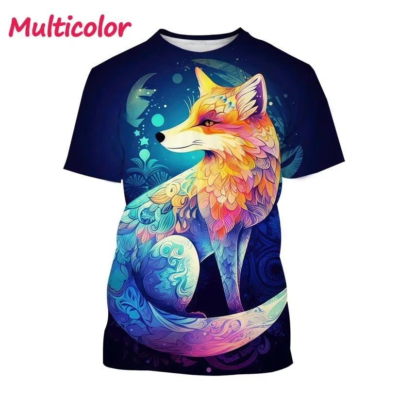 New Fashion Fox 3D Printed T-shirt Men\'s and Women\'s Summer Casual Short Sleeved Round Neck Animal Polar Fox Shirt Top