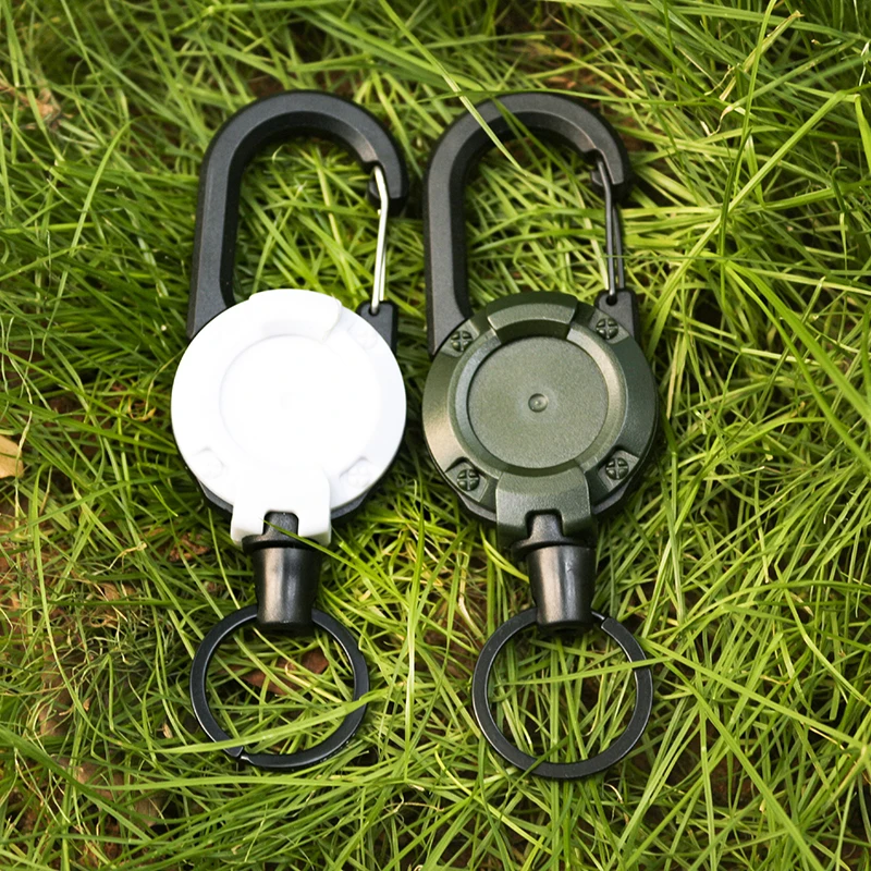 1pc Steel Wire Tactical Automatic Retractable Buckle Rope Camping Supplies Anti-theft Elastic Keychain Carabiner Buckle Rope