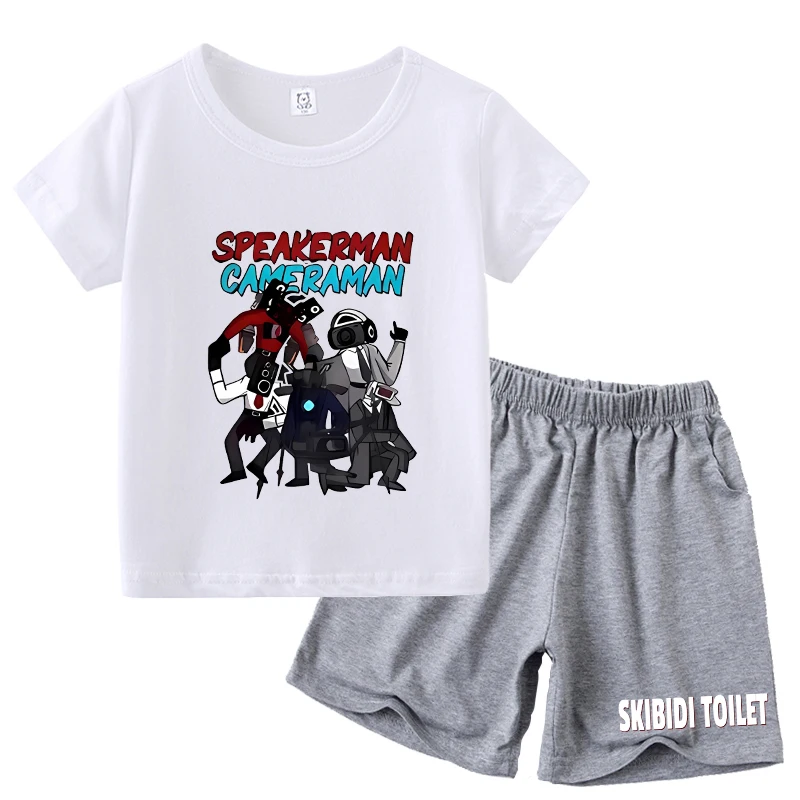 Skibidi Toilet Kids T-shirt Shorts Set Summer Anime Cotton Tees Pants Boys Girls TV Speaker Man Short Sleeve Children Clothing