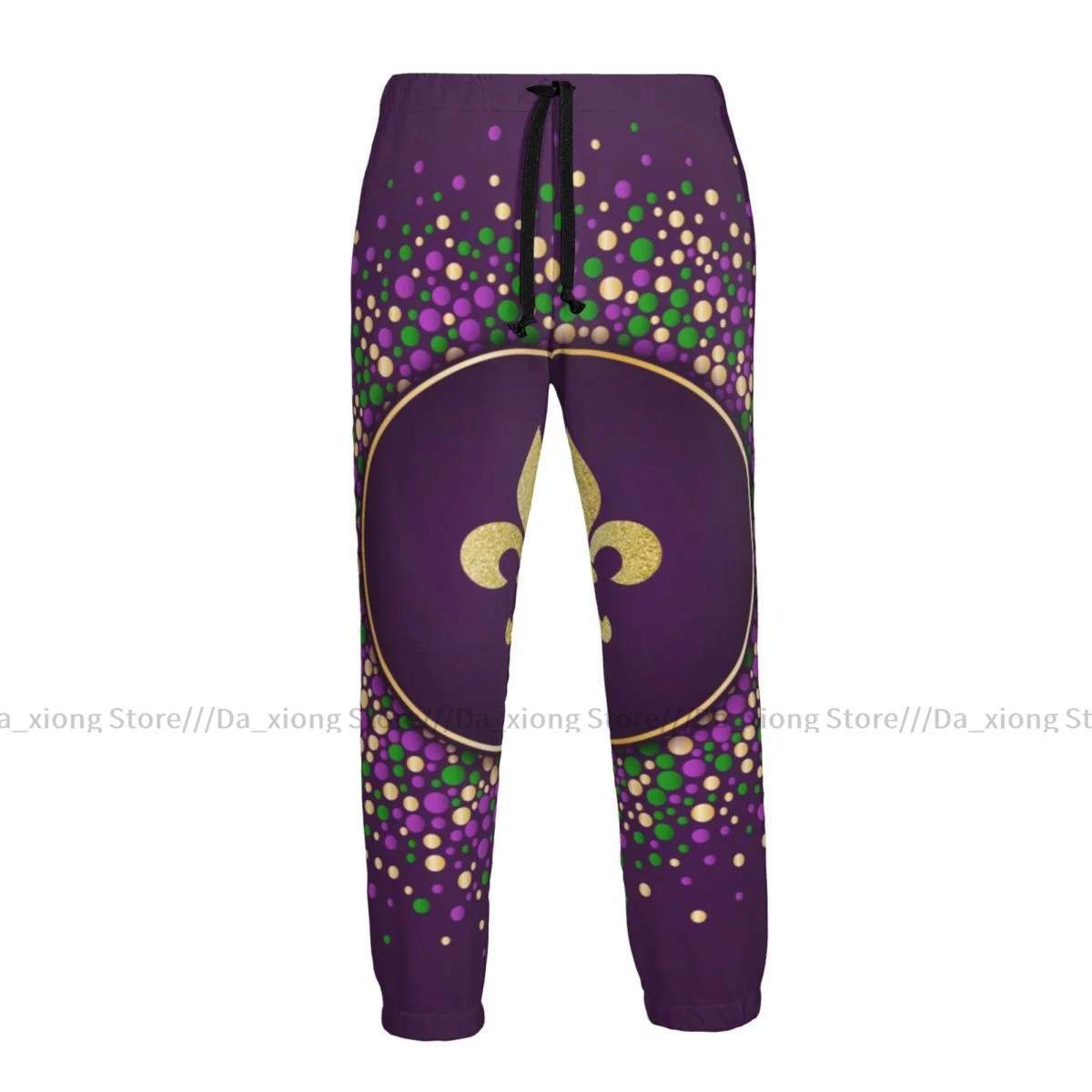 Men Jogging Pants Streetwear Loose Casual Trouser Mardi Gras Dotted Frame With Golden Fleur De Lis Man Pants Sweatpants