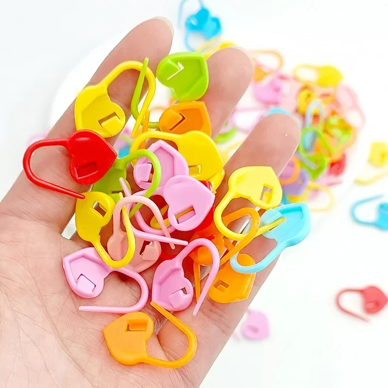 50/100pcs Heart Knitting Crochet Markers Locking Stitch Needle Clip Markers Ring Sewing Accessories DIY Weaving Knitting Tools