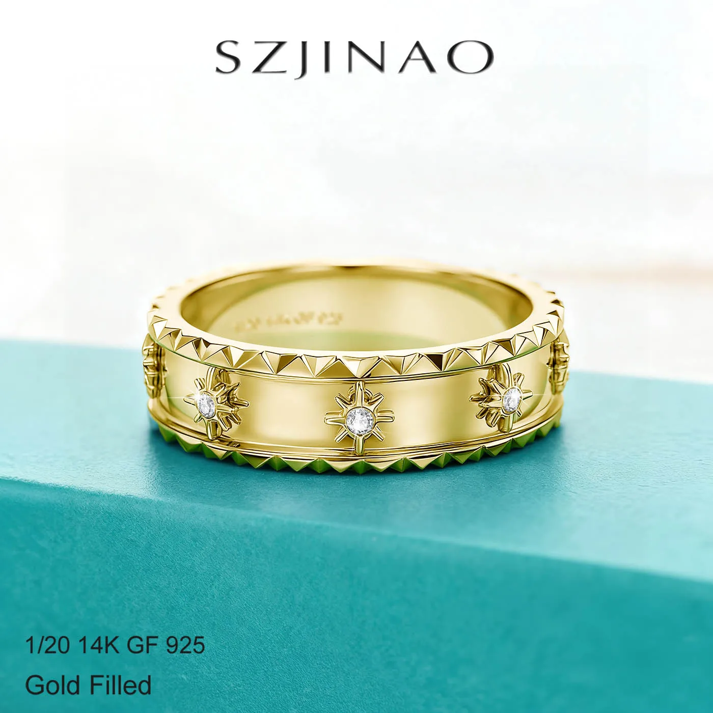 

Au585 Snowflake Statement Ring 14k Gold Filled D Color Moissanite Eternal Wide Engagement Band for Women Trendy Jewelry Accessor