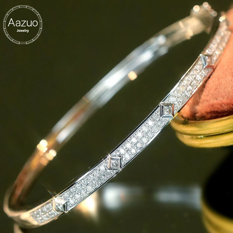 Aazuo Real Jewelry 18K White & Rose Gold Natrual Diamonds  Luxury Lines Bangle For Woman Upscale Trendy Wedding Engagement Party