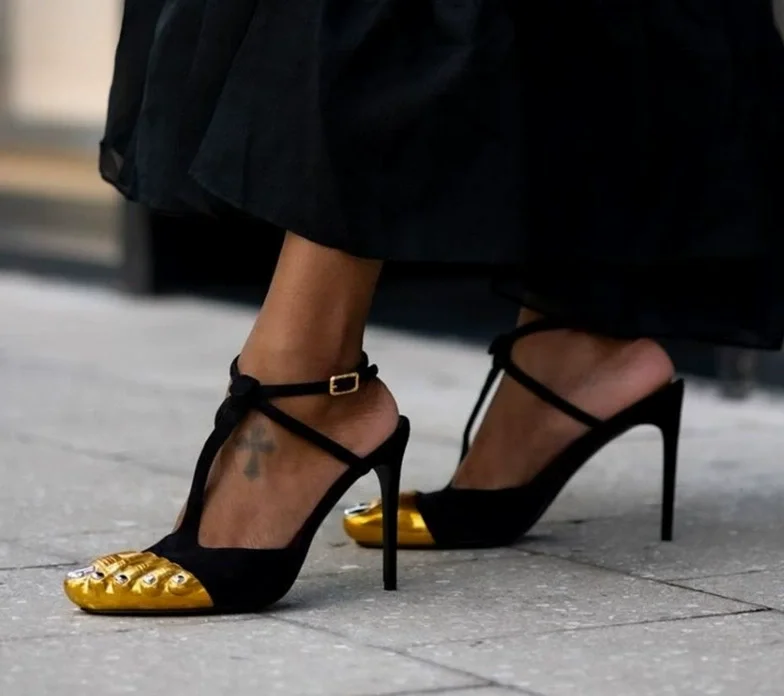 French Style Gold Thumb Toe Leather Thin Heel High-heeled Shoes Women's Super High Heels Adult Versatile Roman Slippers Sandals - view 4