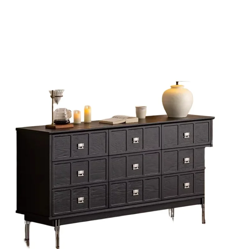 French retro dining side cabinet, entrance cabinet, nine chest cabinets, solid wood bedroom, solid wood bed tail, black chest
