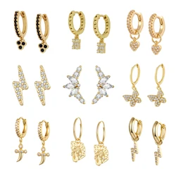 CRMYA Gold silver color Stud Hoop Earrings for Women Cubic Zirconia Drop Earring Chain Circle earrings 20022 women Jewelry