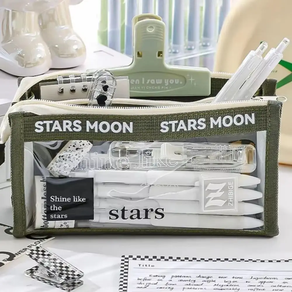 Triangle PVC Transparent Pencil Case Large Capacity Transparent Stationery Storage Bag Three-dimensional Waterproof