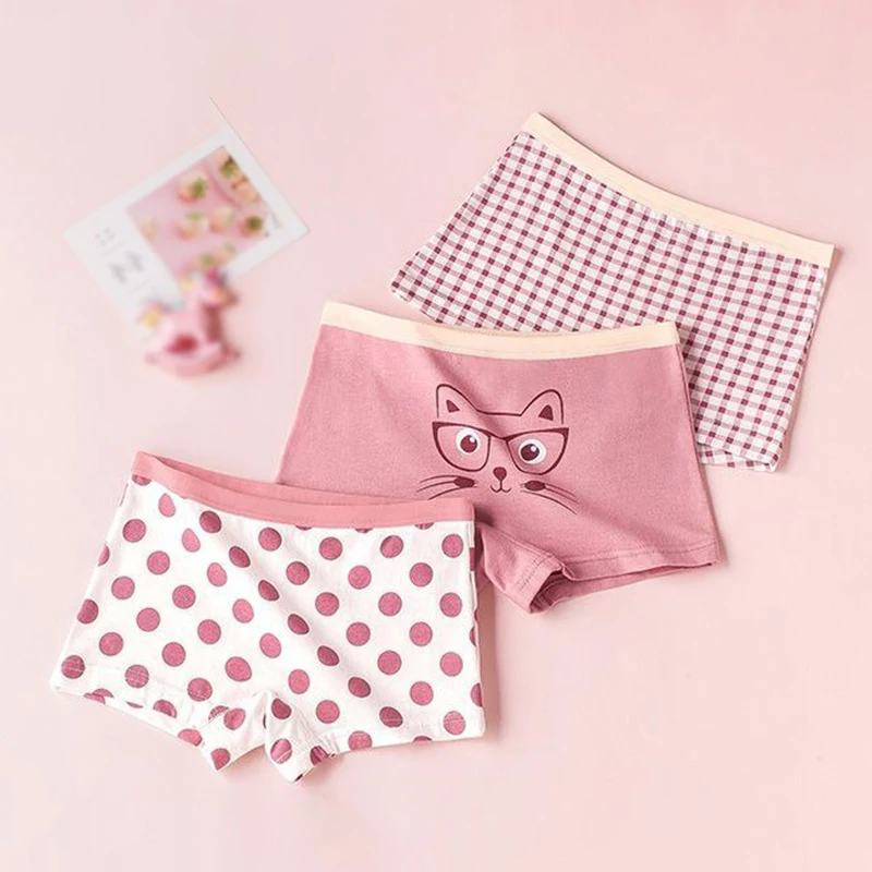 Děti dívčí spodky růžová boxerky měkké prodyšné životního ochrana knihtisk a barvení textilií zpracovat 3pcs/set