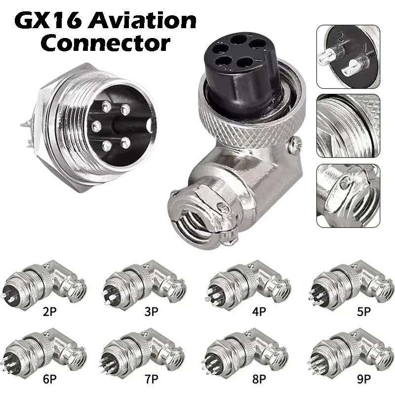 

GX16 2/3/4/5/6/7/8/9 Pin Connector Male Female 90 degree angle Butting Cable Circular Aviation Right angle M16 Socket Plug