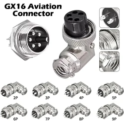 GX16 2/3/4/5/6/7/8/9 Pin Connector Male Female 90 degree angle Butting Cable Circular Aviation Right angle M16 Socket Plug