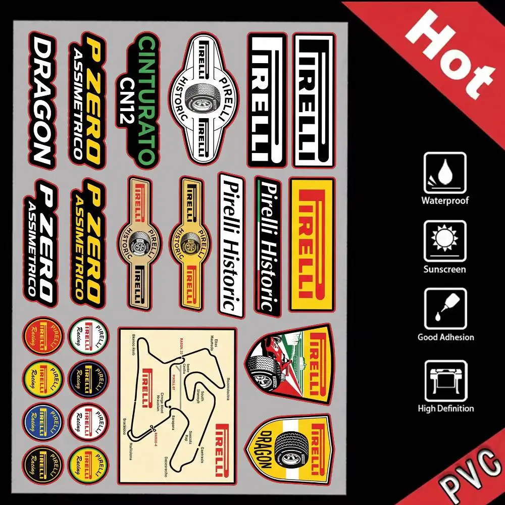 Pegatinas Reflectantes Impermeables Multiusos PIRELLI para Autos, Motocicletas, Cascos y Refrigeradores