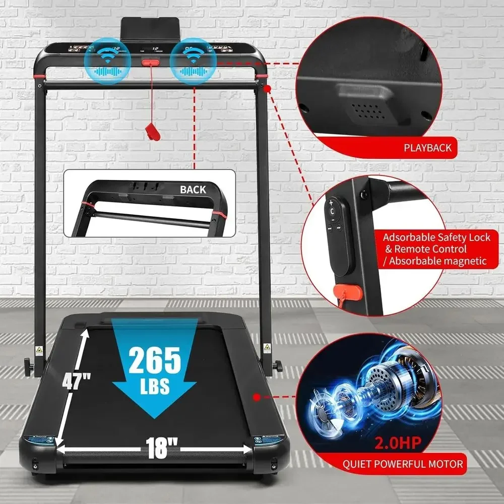 3-in-1 Foldable Treadmill with Auto Incline, 18 Wide Belt, Under-Desk Walking Pad, Remote, Speaker, 265 lbs Capacity view 4