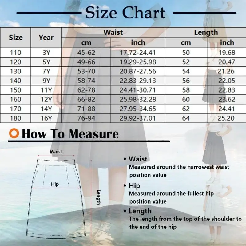 Girl's Casual A- line Waist Knee-length Pleated School Uniform Skirt A2UB