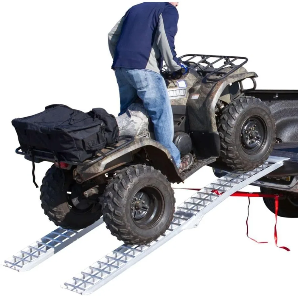 7' 5" ATV ローディング ランプ 高耐久アルミニウム折りたたみ鋸歯状横木表面 3,000 ポンド ピックアップトラックの荷台とトレーラーの積載量