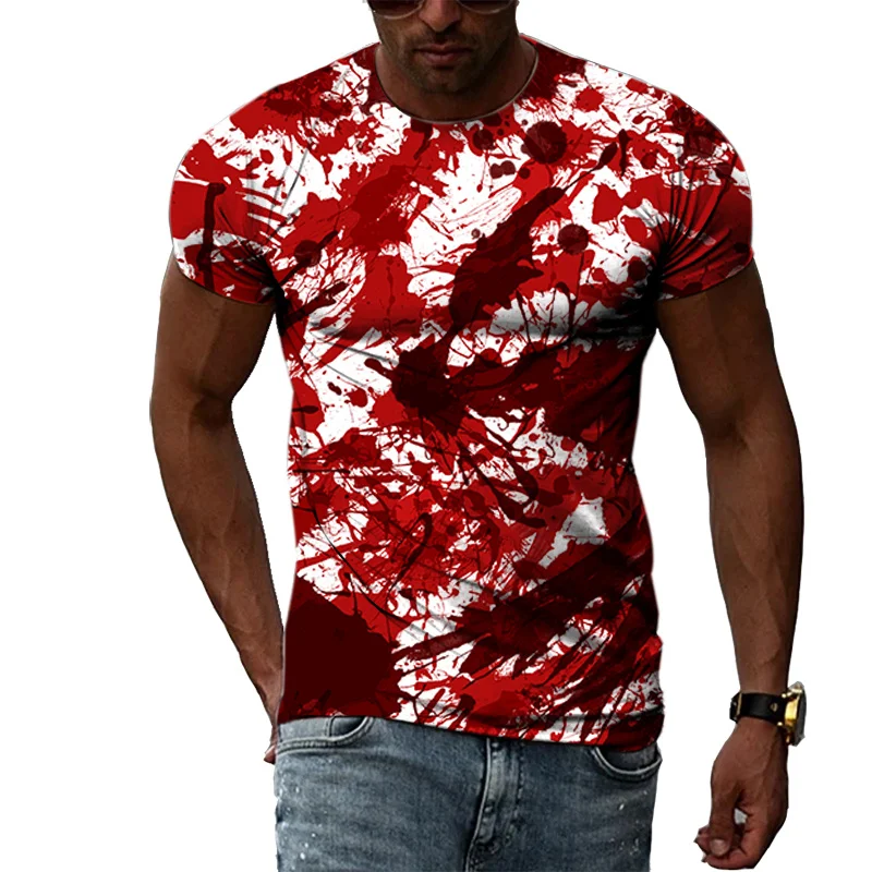 New Blood T Shirt For Men 3D Print Terror Bloodstain Tee Tops Summer Street Oversized O Neck Short Sleeve T-shirt Men Clothing