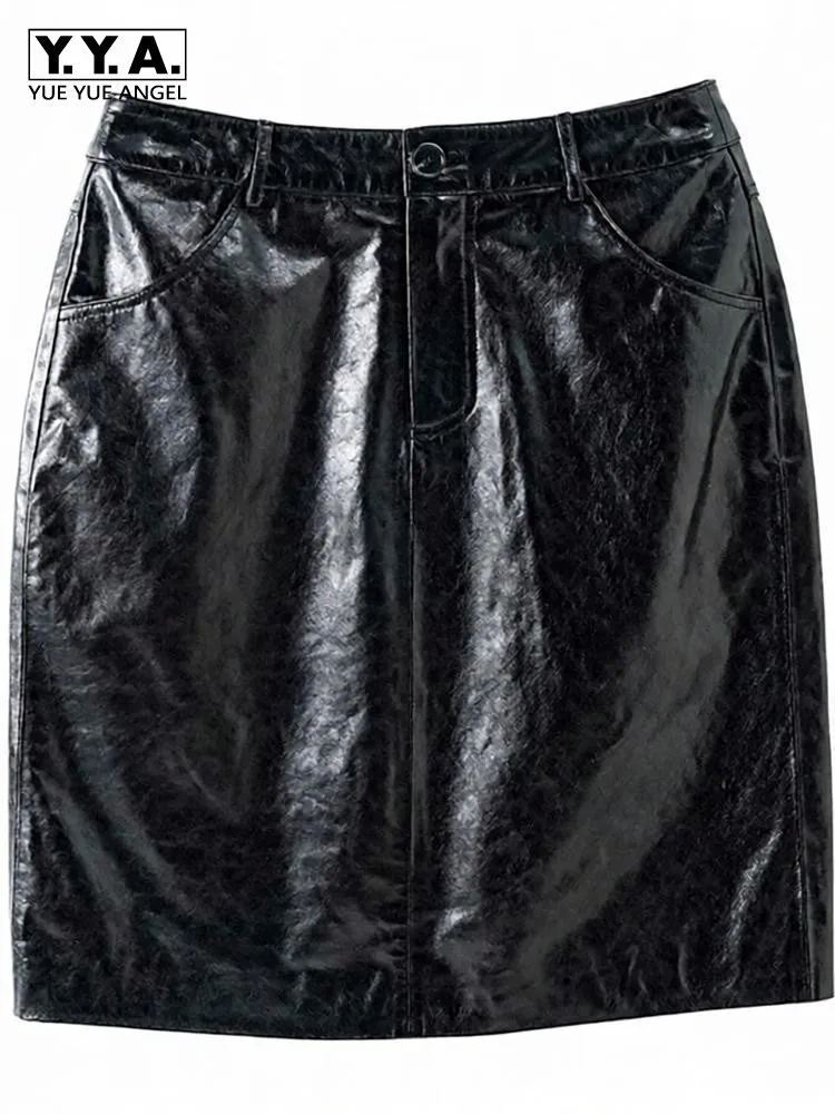 Streetwear Ladies High Waist Single-Breasted Genuine Leather Short Skirt Solid Color Sheepskin Belt A Line Pleated Skirts