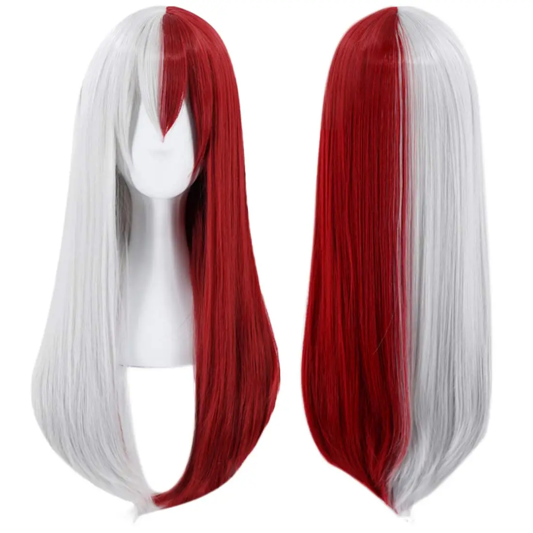 Half Silver Wig Cosplay Costume Synthetic Wig Ombre Red Wig for Women Long Natural Wavy Wigs for Halloween