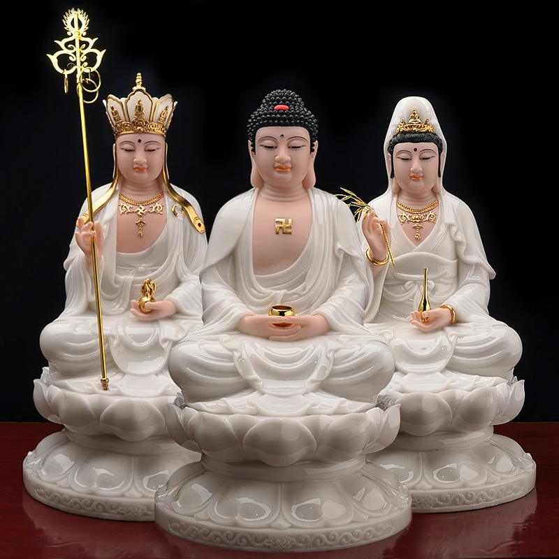3P Aisa High grade jade Buddha Buddhism SUO PO SANSHENG Guan yin Sakyamuni Dizang pusa Buddha statue HOME family protection