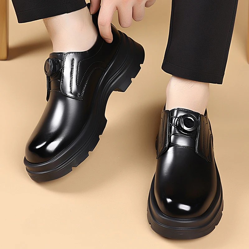 

Men's Thick Sole Oxford Derby Height Increase Shoes Rotating Button Business Formal Casual Wedding Party Dress Shoes