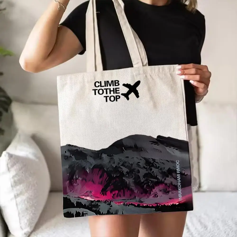 Travel Airplane Route Storage Bags Canvas Double-Sided Print Tote Bag Large Capacity Shoulder Fashion Shopping Handbag