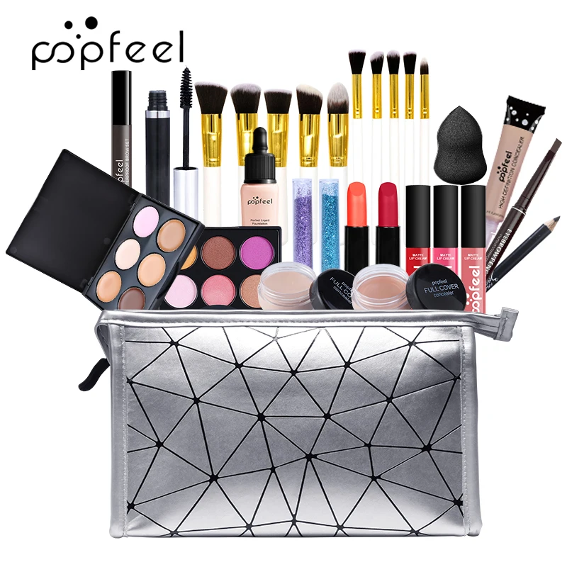 ALL IN ONE kit trucco cosmetico professionale completo (ombretto, lucidalabbra, rossetto, pennelli trucco, sopracciglio, correttore) withbag