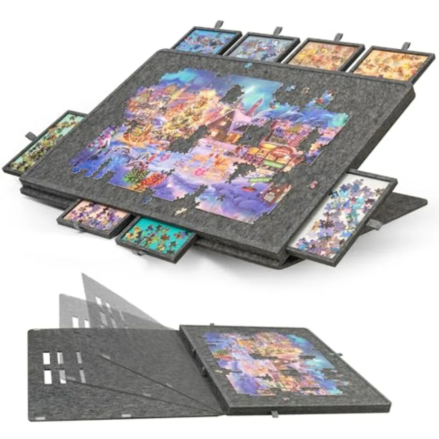 

1500-Pc Tilting Puzzle Board with 8 Drawers and Cover Adjustable Jigsaw Puzzle Table with Built-in Easel/Stand Lightweight and