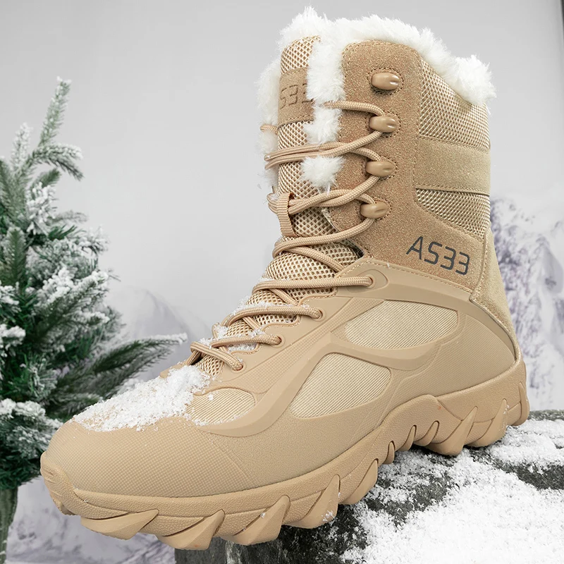 

Warm Mountaineering Boots High-quality Plush Training Boots Winter Desert Hiking Shoes Non-Slip Waterproof Outdoor Leather Boots