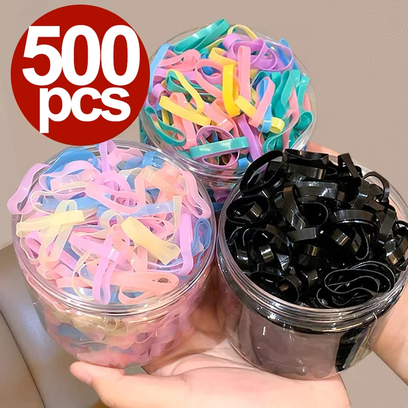 500pcs/box High Elasticity Thicken Disposable Rubber Bands Girls Pigtail Holder Hair Ties Colorful Hair Band Hair Accessories