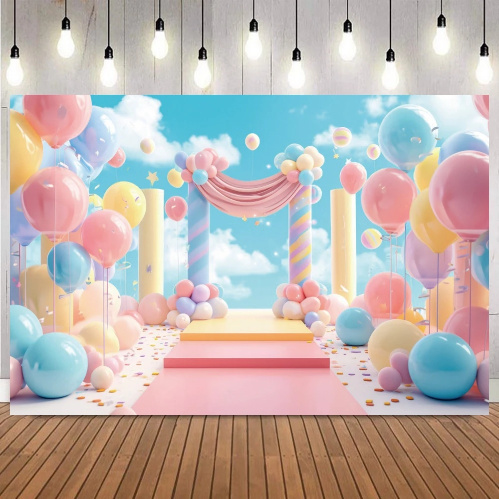 Newborn Baby 1st Birthday Party Backdrop Balloons Girl Boy Baby Shower Cake Smash Photography Background Decor Photo Studio Prop