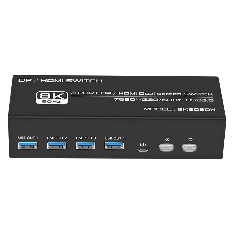 Fj-8K202DH Figear 8k Display Port/HDMI KVM Dual Screen Switch Usb3.0 7680*432060hz with Desktop Controller