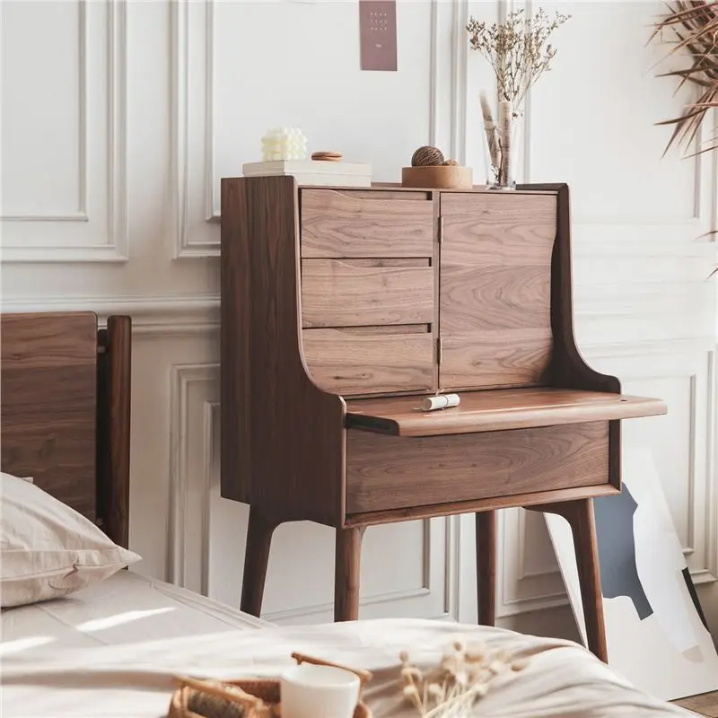Solid wood black walnut dresser log cherry wood large capacity mirror makeup table